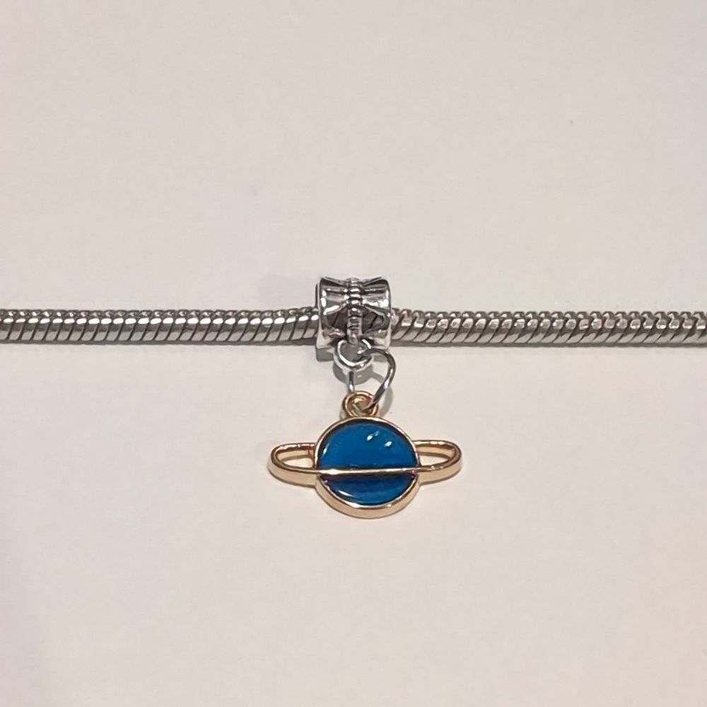 Silver Gold Blue Saturn Planet Enamel Dangle Charm for‎ Pandora Style Bracelet